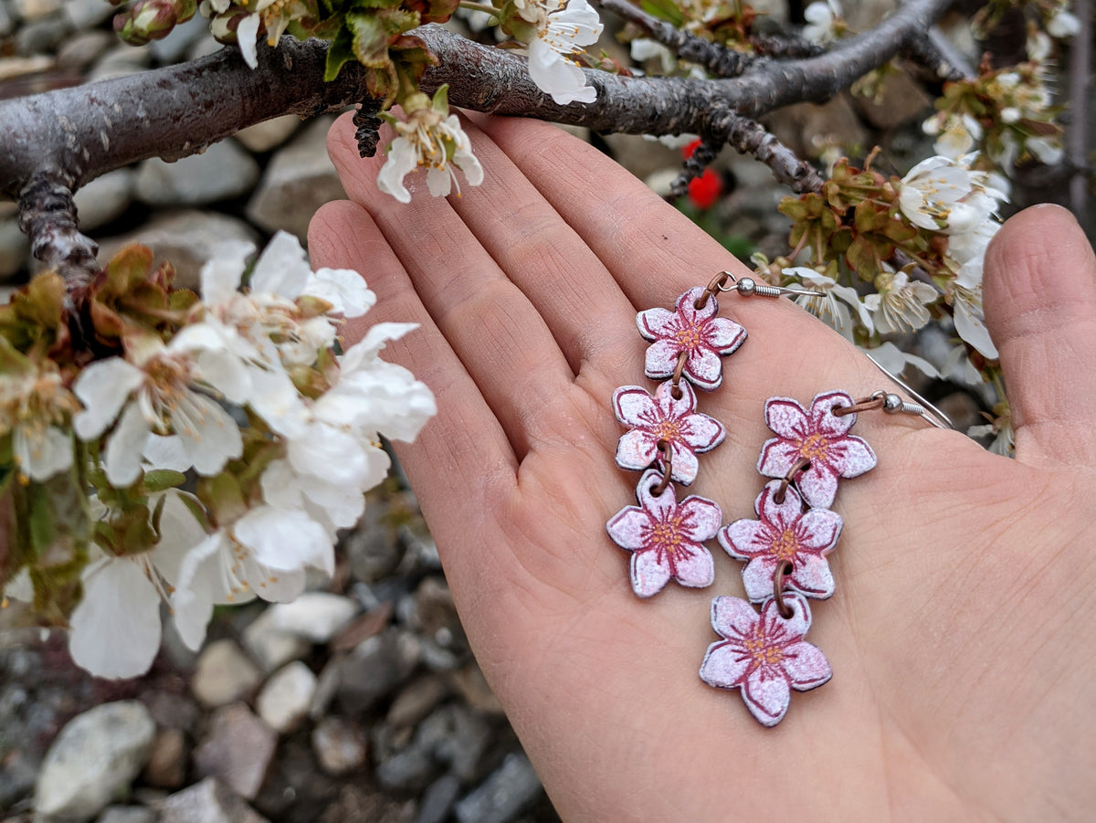 White Cherry Blossom Asymmetrical Post Earrings – Les Néréides